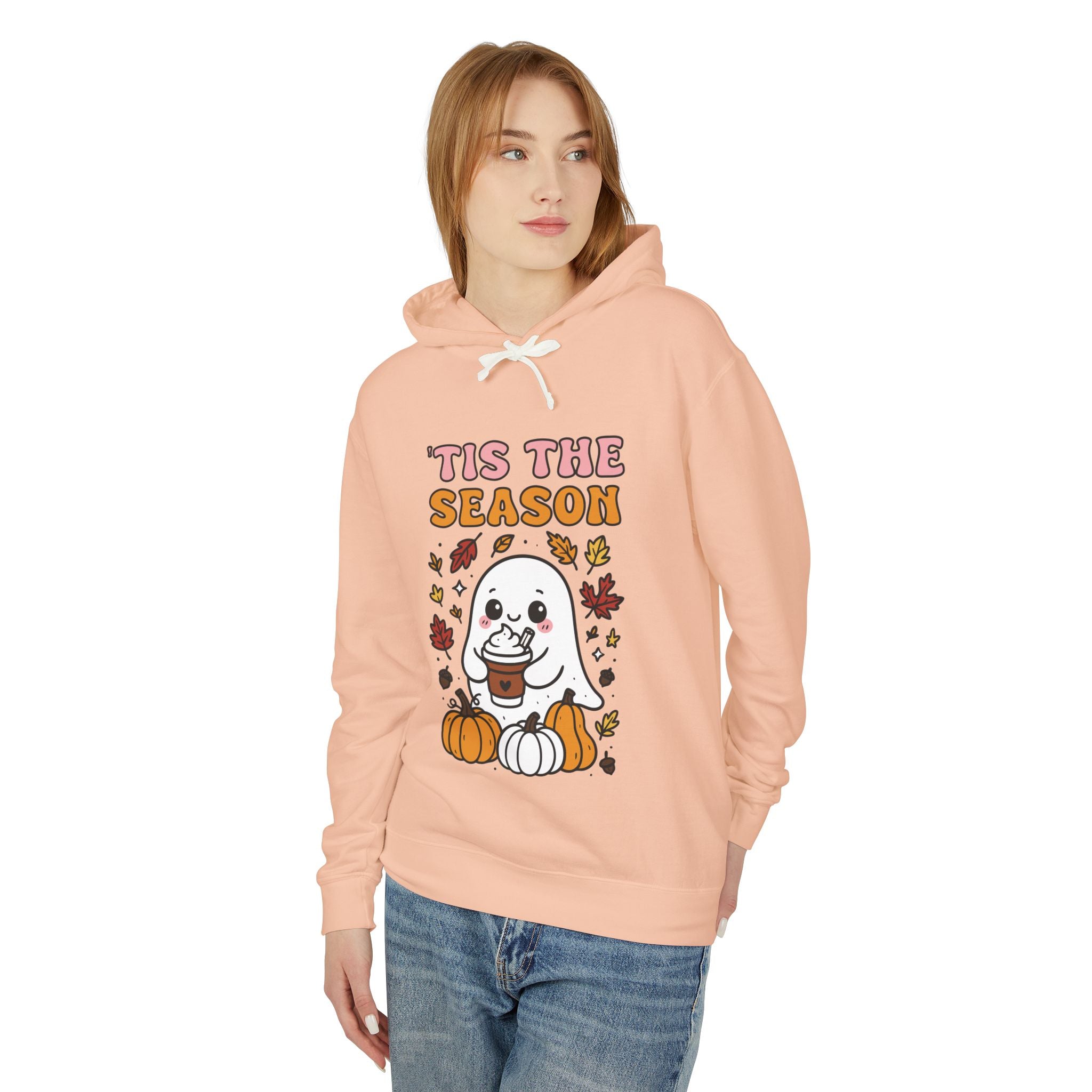 Cozy Halloween Season Hoodie - Cute Ghost Design Fall Sweatshirt