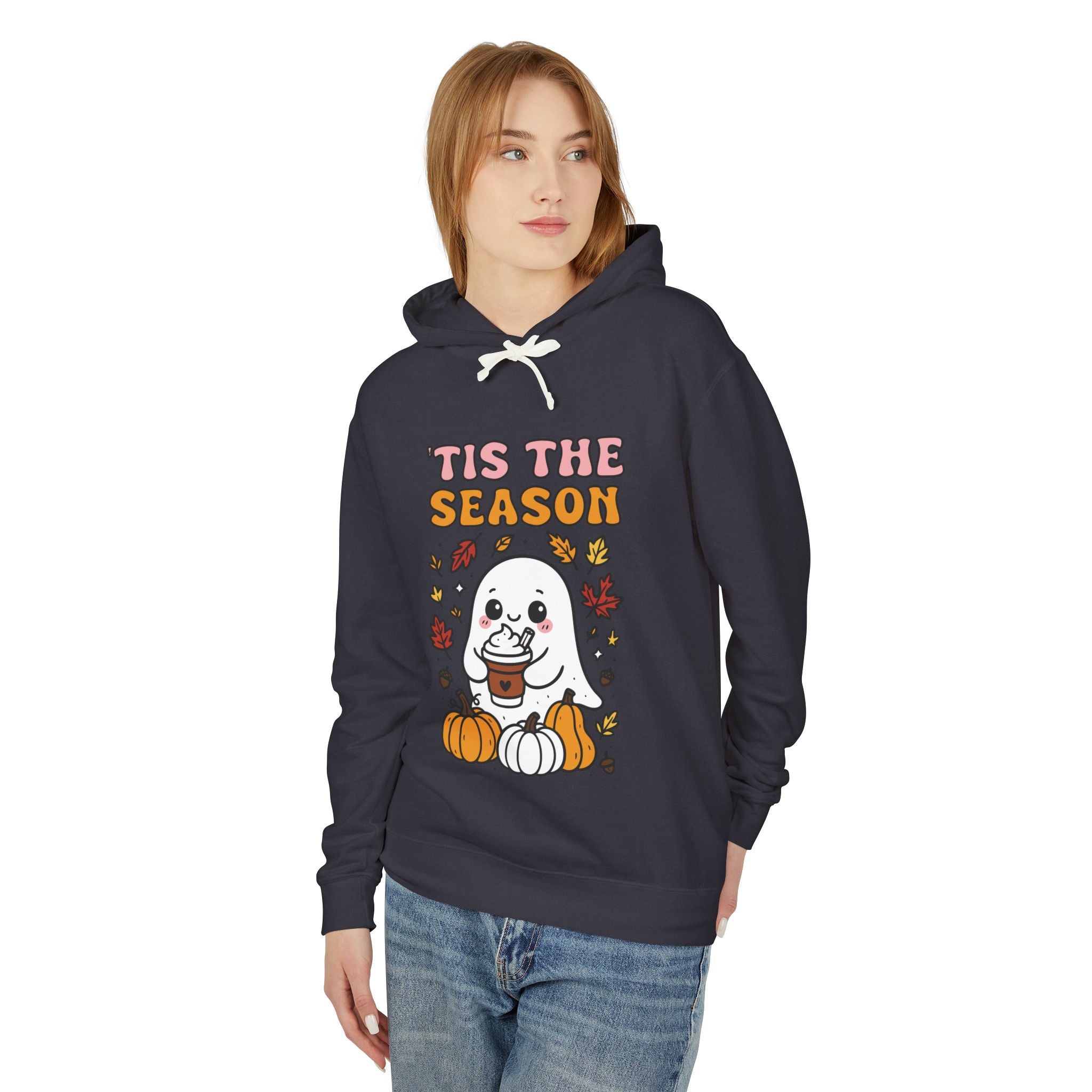 Cozy Halloween Season Hoodie - Cute Ghost Design Fall Sweatshirt