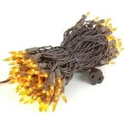 50 Feet 100 Bulbs Incandescent Mini Lights, Amber on Brown Wire Indoor/Outdoor