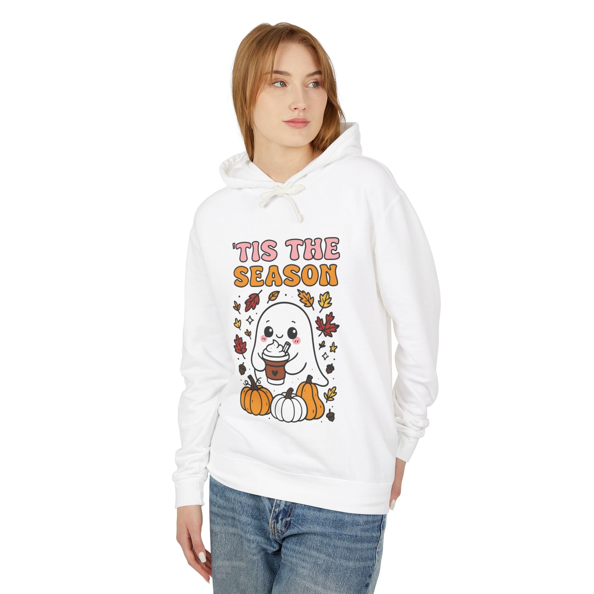 Cozy Halloween Season Hoodie - Cute Ghost Design Fall Sweatshirt