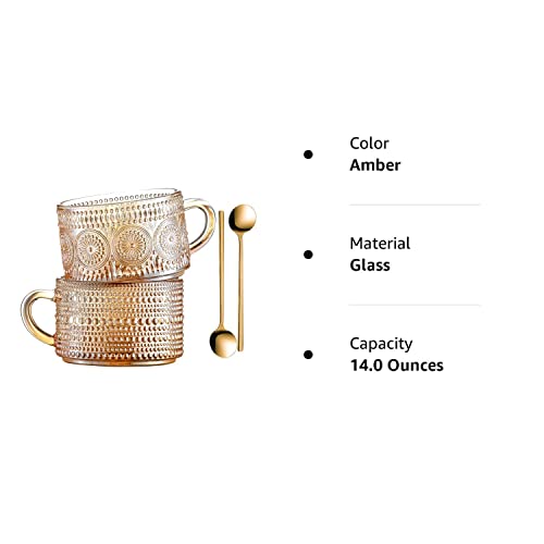 Amber Vintage Coffee Mugs 14 Oz with Embossed Design