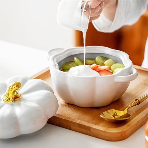 White pumpkin shaped Dutch oven pot with lid - fall cookware
