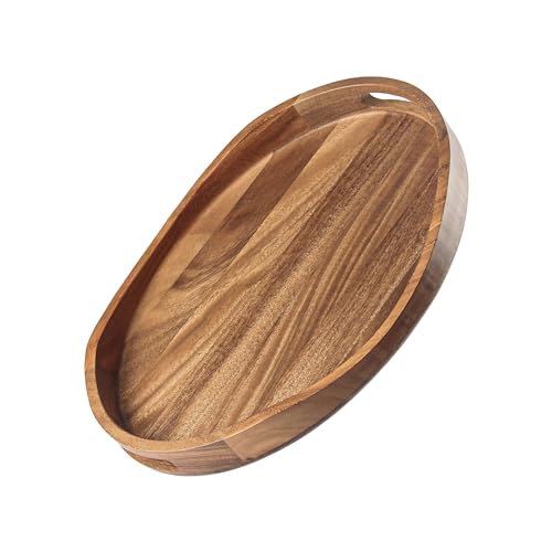 Acacia Wood Serving Tray with Handles - 17"x13" Oval