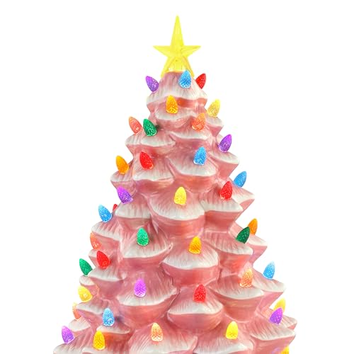 ceramic pink Christmas tree with LED lights - indoor pink Christmas decoration