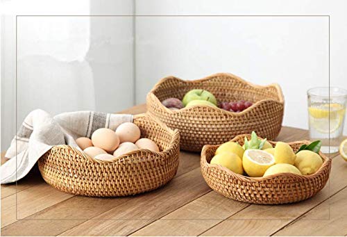 Set of 3 Natural Woven Serving Basket Bowls with Wave Edge - natural woven fruit baskets