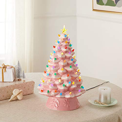 Pink Ceramic Christmas Tree with LED Lights