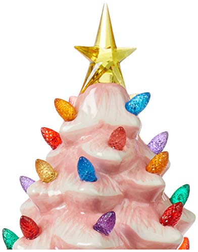 LED lights on ceramic pink Christmas tree decoration
