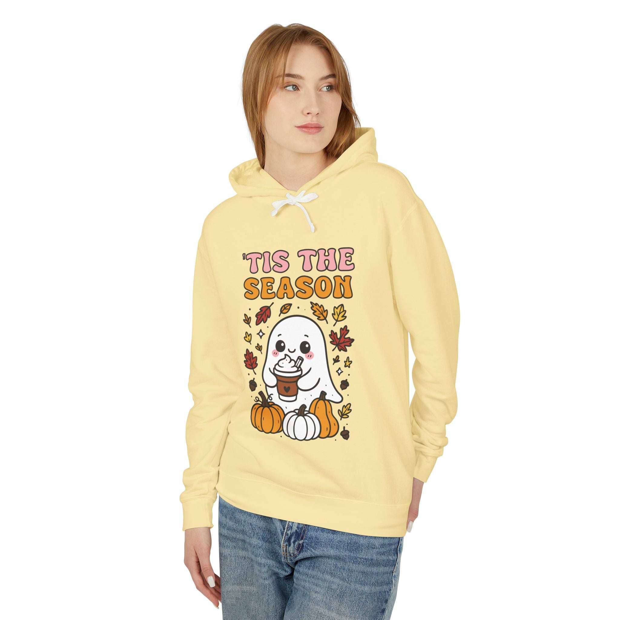 Cozy Halloween Season Hoodie - Cute Ghost Design Fall Sweatshirt