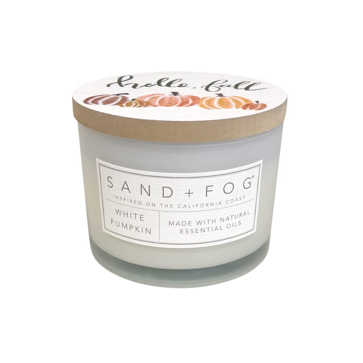 Sand + Fog Scented Candle White Pumpkin with Hello Fall Lid