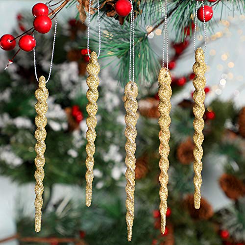 Gold Twisted Plastic Icicle Christmas Ornaments Set
