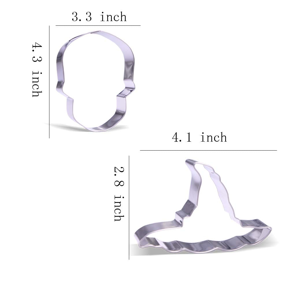 Halloween Skull Witch Hat Cookie Cutter Sizes