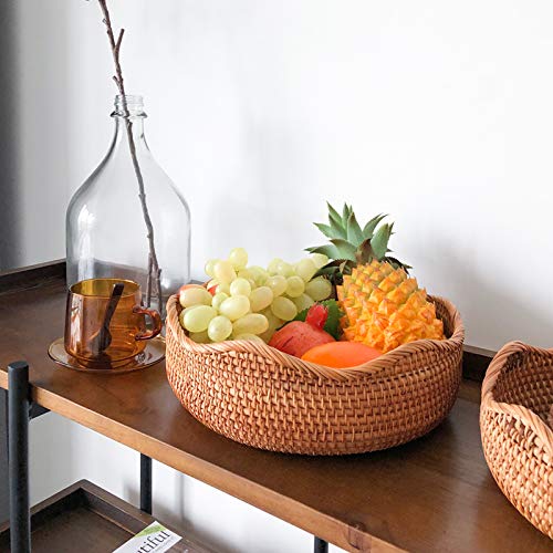 Set of 3 Natural Woven Fruit Basket Bowls with Wave Edge