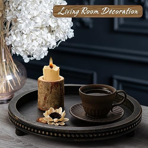 Black Handmade Round Tray With Beaded Design for Indoor Decor