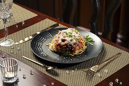 gothic matte black spider web design dinner plate set