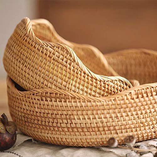 Set of 3 Natural Woven Serving Basket Bowls with Wave Edge Close Up