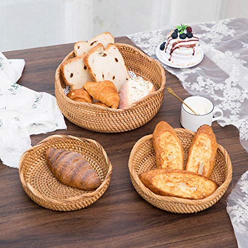 Set of 3 Natural Woven Serving Basket Bowls with Wave Edge for serving or storage