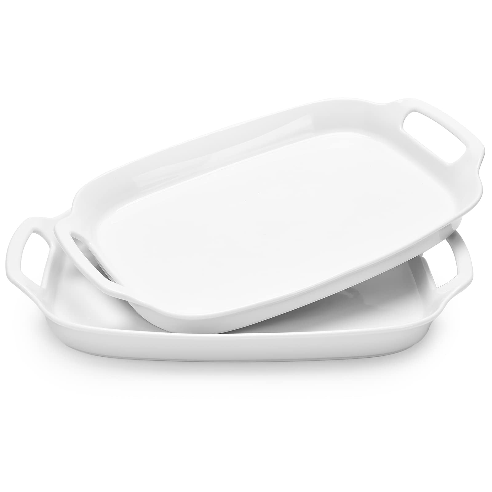 White Serving Tray with Handles, 15.4" Large Platters, Set of 2