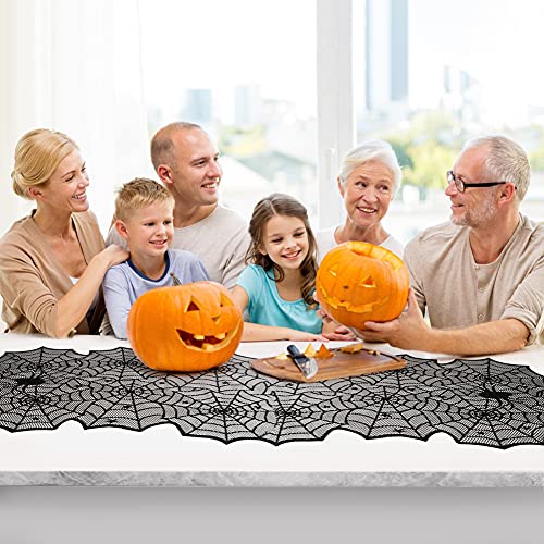 Black Lace Spider Web Halloween Table Runner