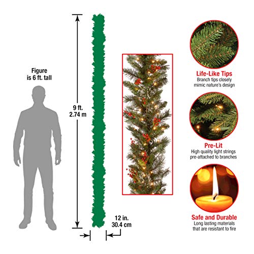 9 Foot pre-lit Christmas garland decoration features