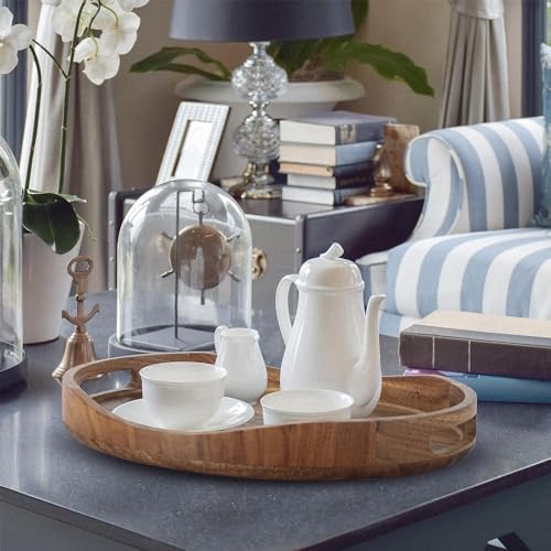 Oval Acacia Wood Serving Tray with Handles