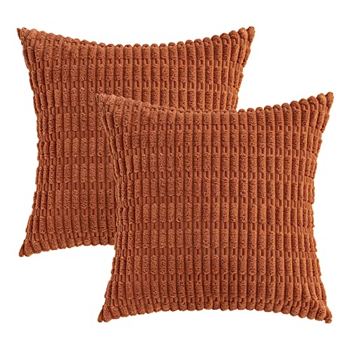 soft and comfy corduroy fall throw pillow covers in rust color