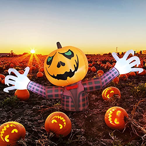 Halloween Inflatable Pumpkin Ghost with Flannel Shirt - Large outdoor pumpkin inflatable Halloween decoration