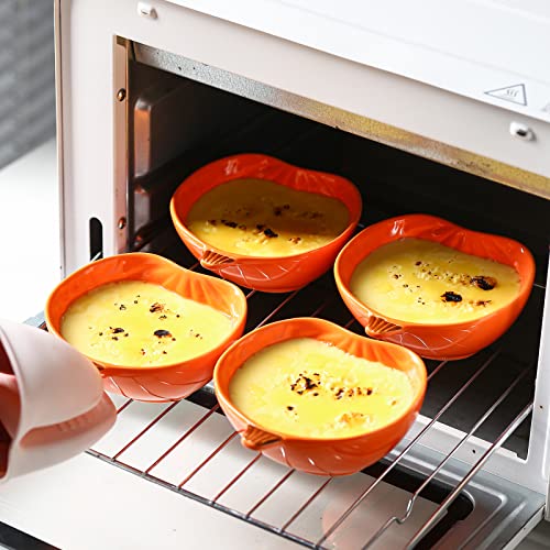 set of orange ceramic pumpkin shaped bowls