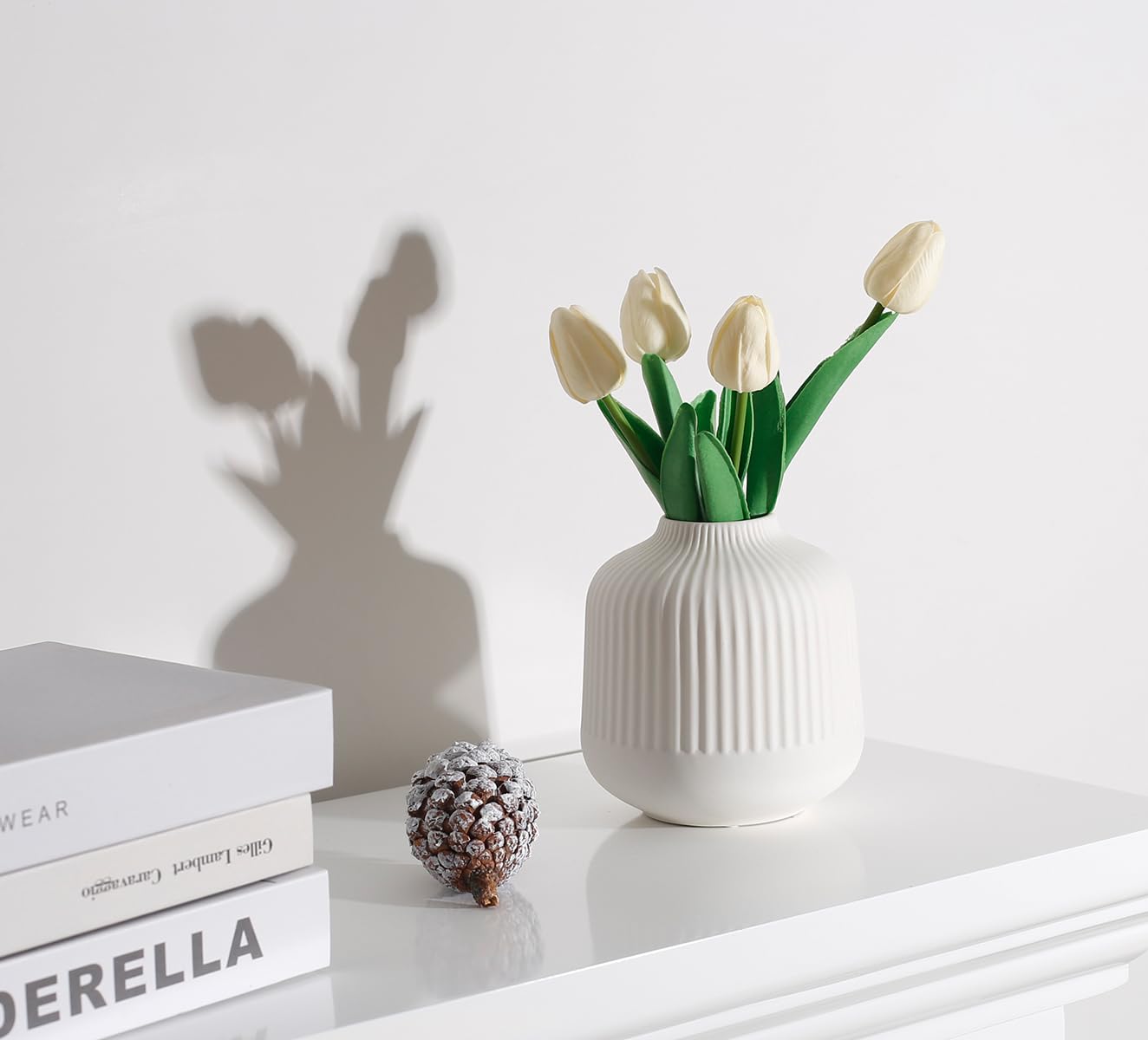 ribbed texture white vase