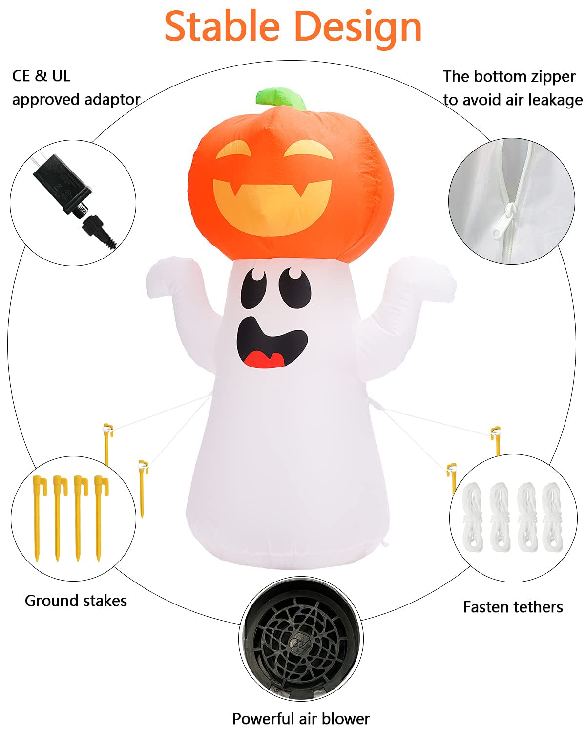 5Ft Inflatable Pumpkin Ghost Inflatable Halloween Decoration Design