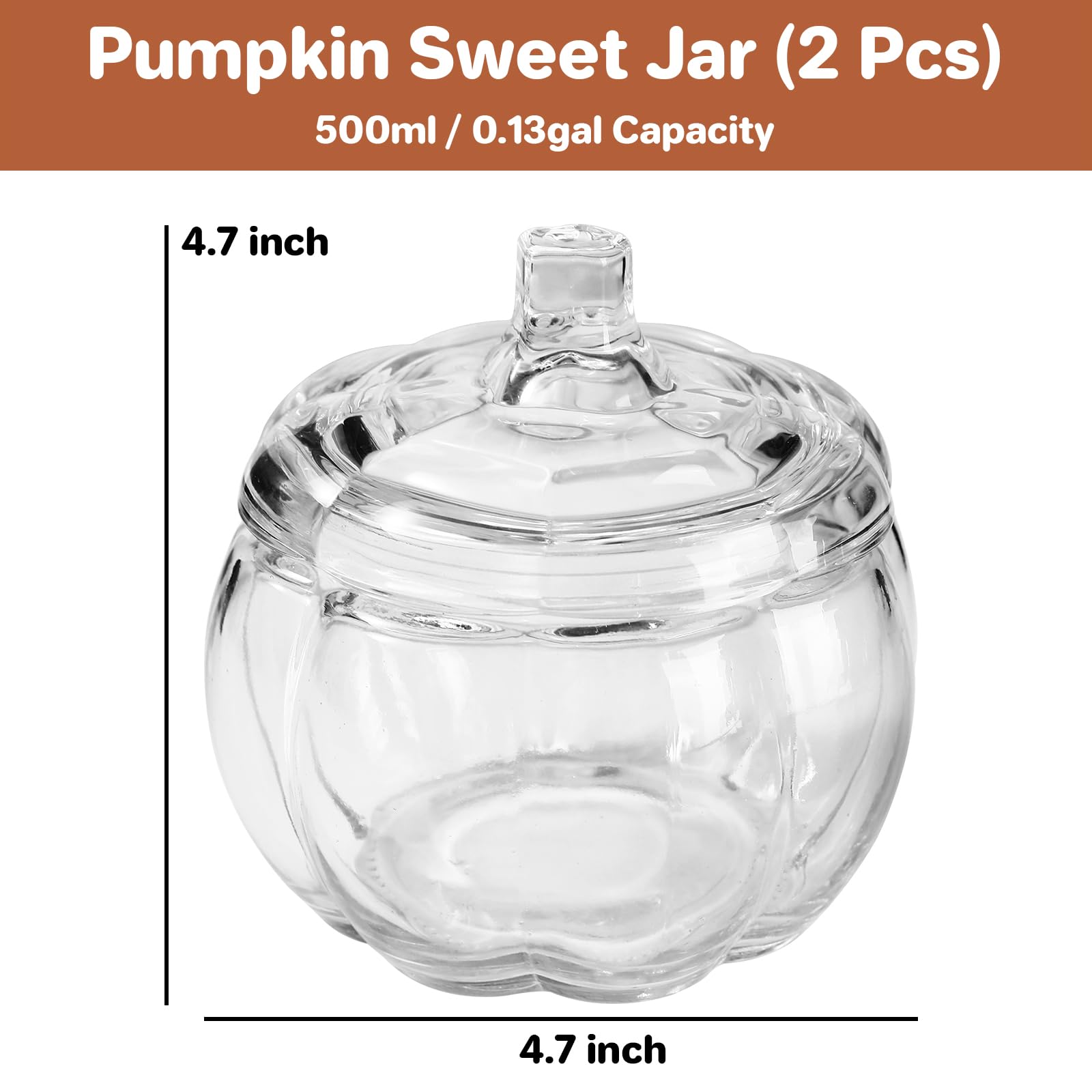 2 PCS Glass Pumpkin Jars with Lid Halloween Candy Storage