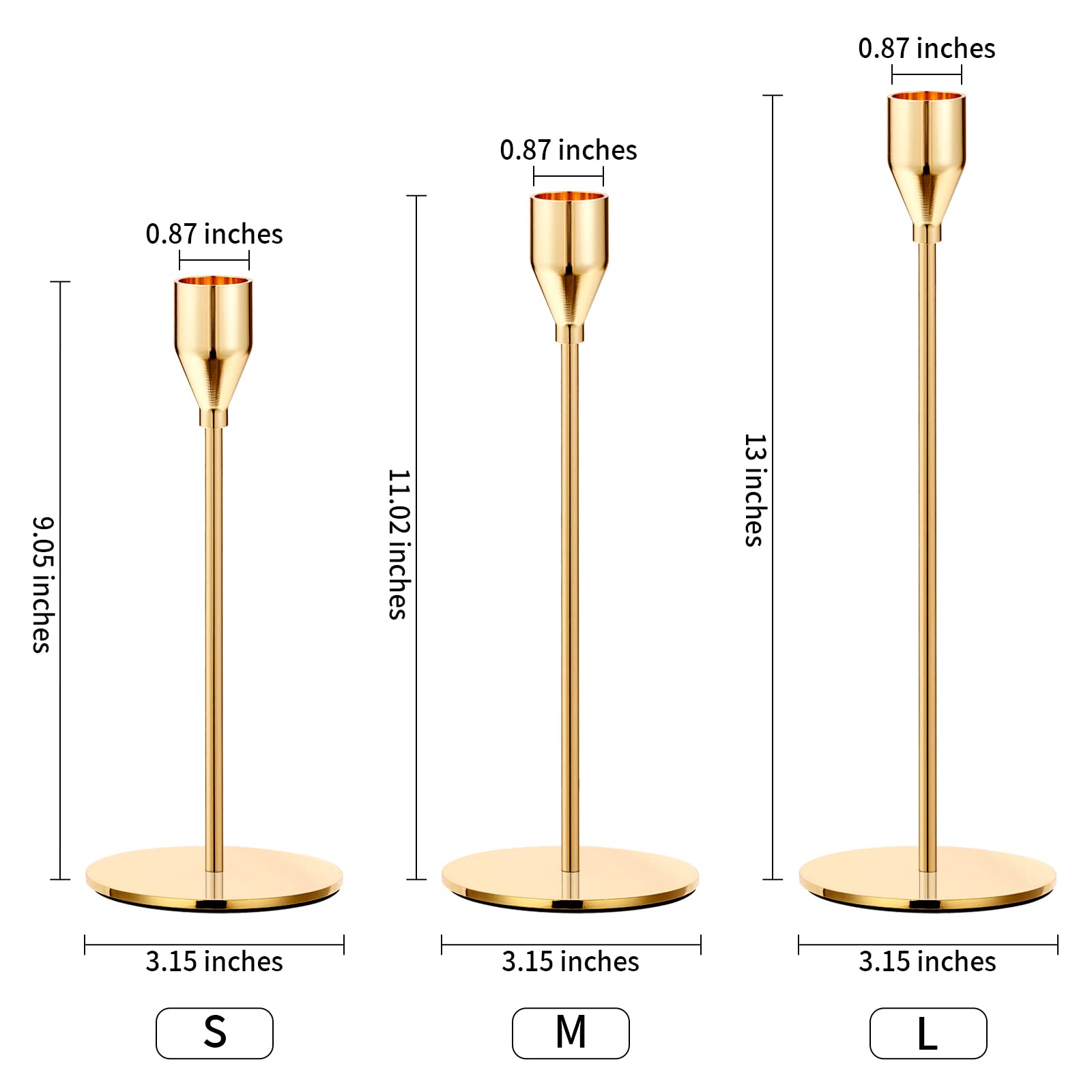 Gold taper candle holder 3 sizes