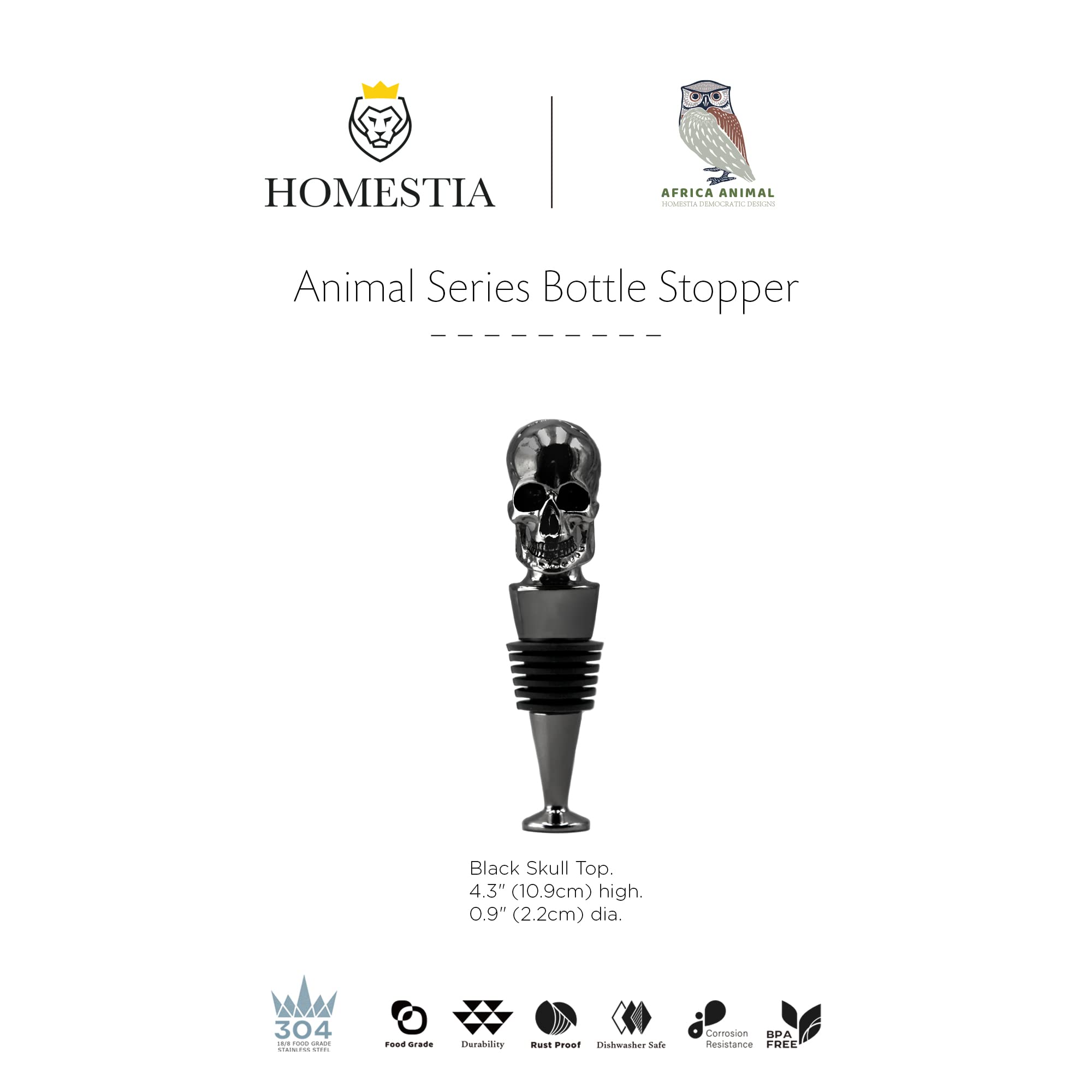 black skull top bottle stopper size