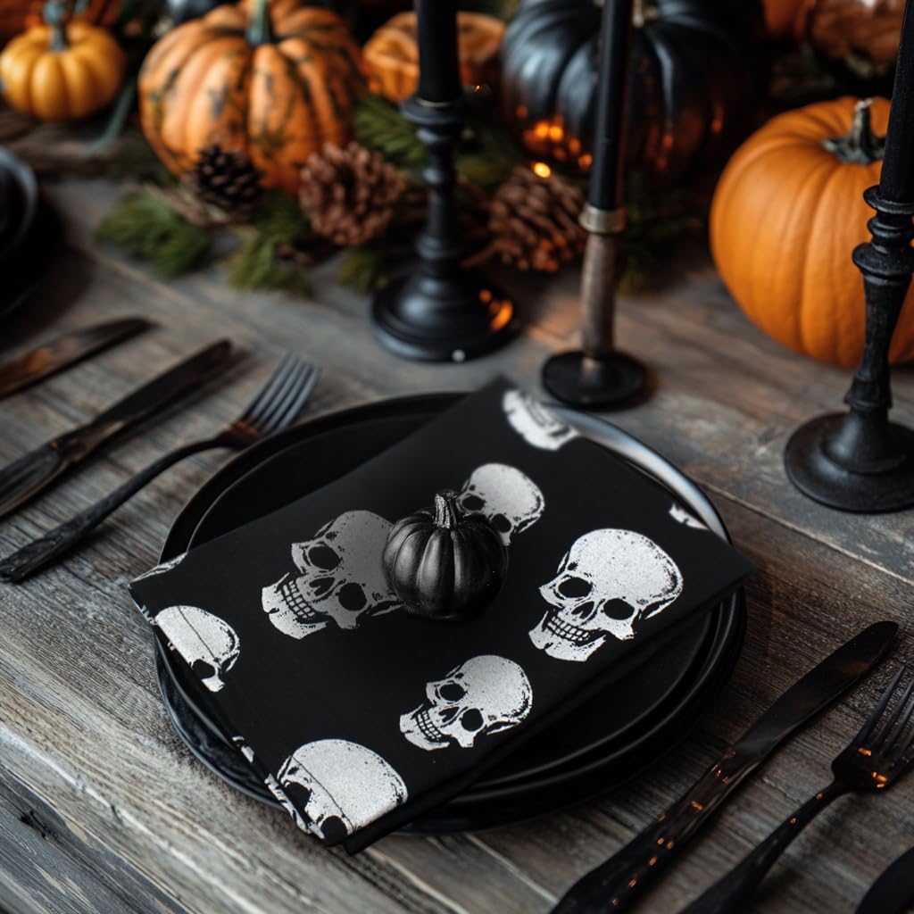 Skull Print Cloth Napkins for Halloween