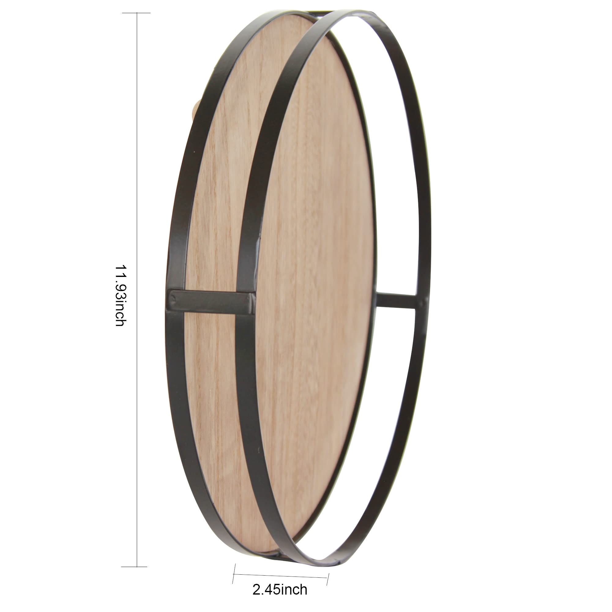dimensions of wood tray with metal framing 12" diameter and 2.5 inch tall