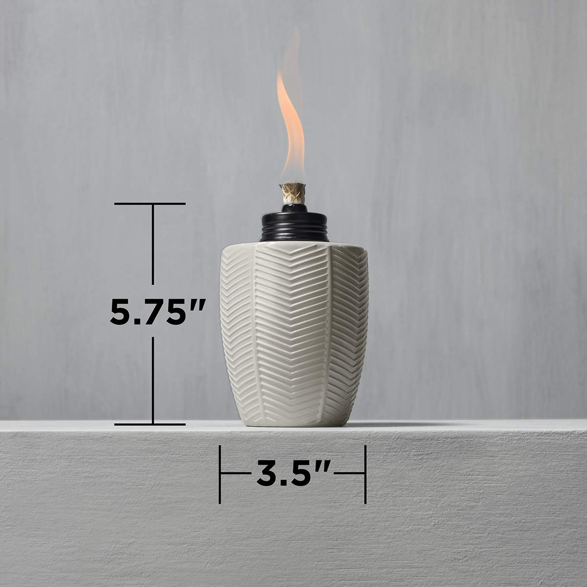 TIKI Brand Table Torch Glass Herringbone White Size Zoomed In