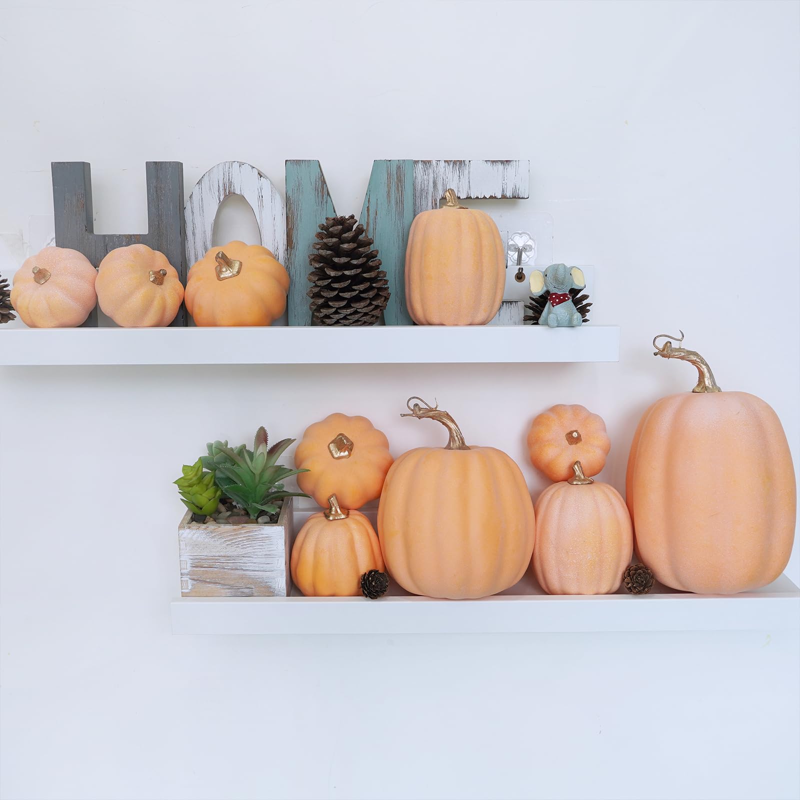 artificial light orange pumpkin shelf decor