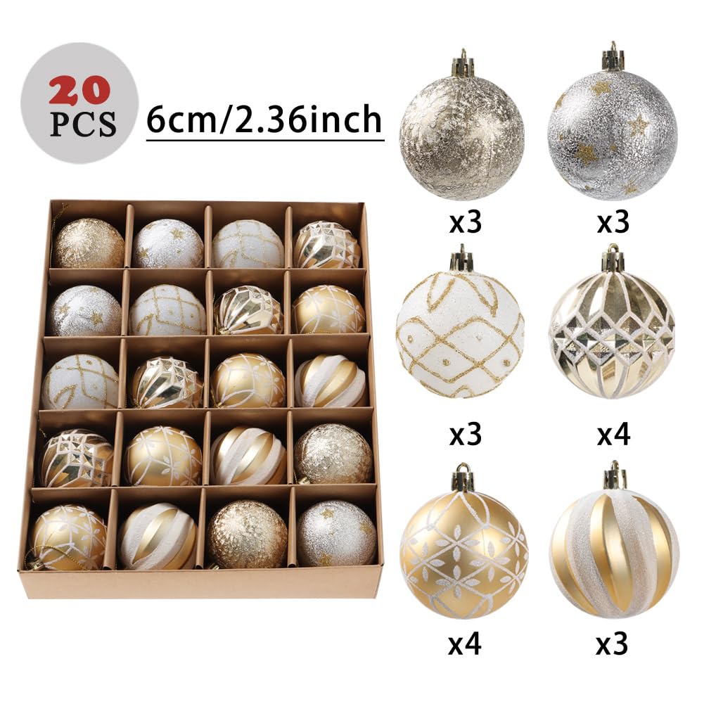 open case of gold christmas ornaments