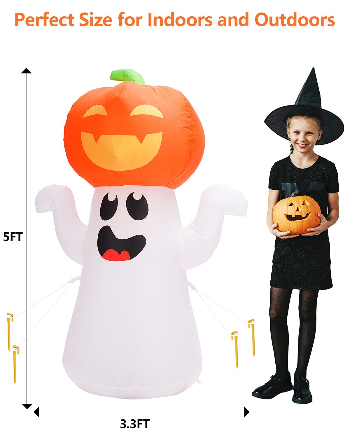 5Ft Inflatable Pumpkin Ghost Halloween Decoration Size