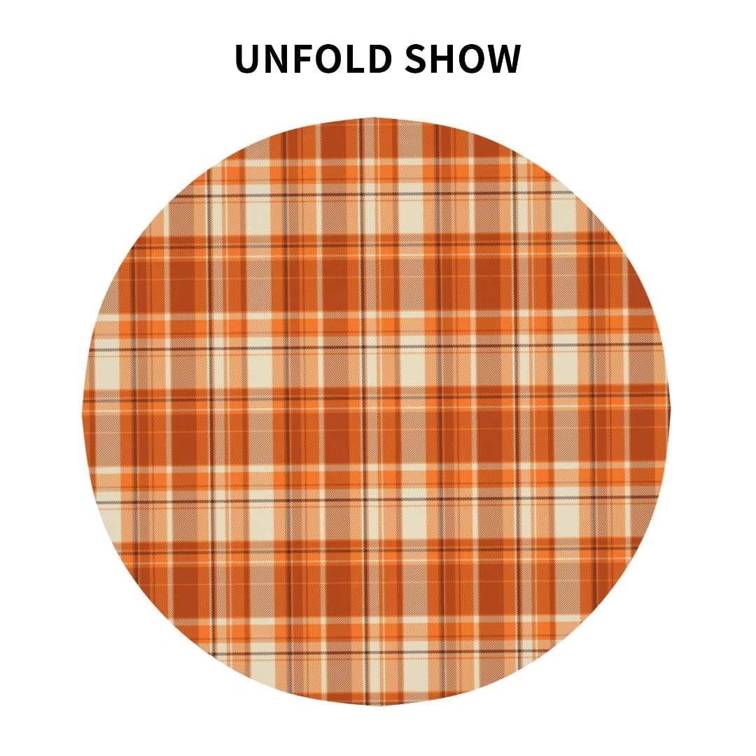 orange plaid fall tablecloth print closeup