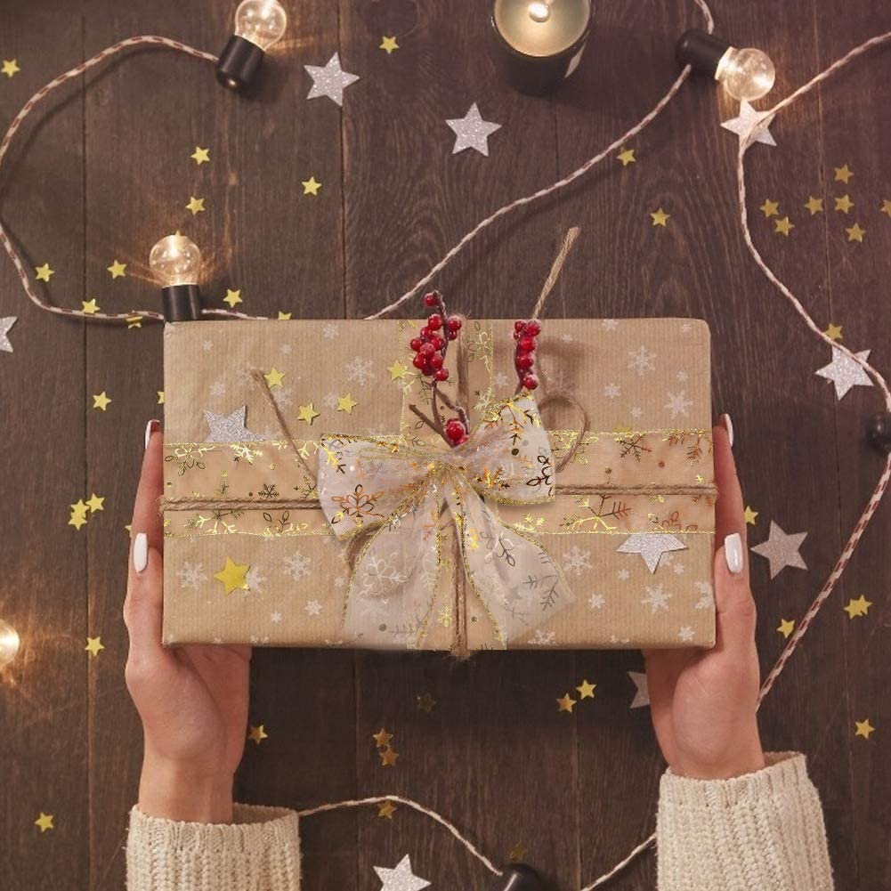 Gold ribbon wrapped on present