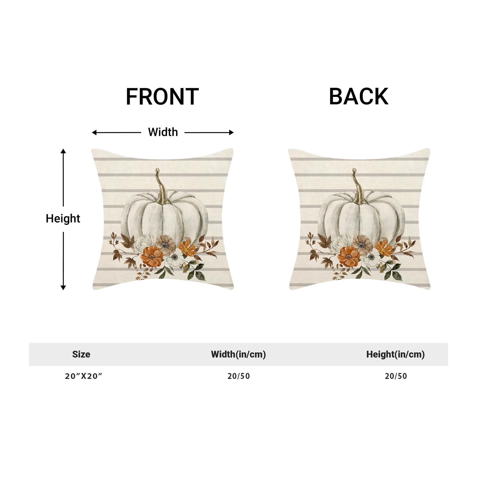 fall pillow cover with pumpkins on front and back