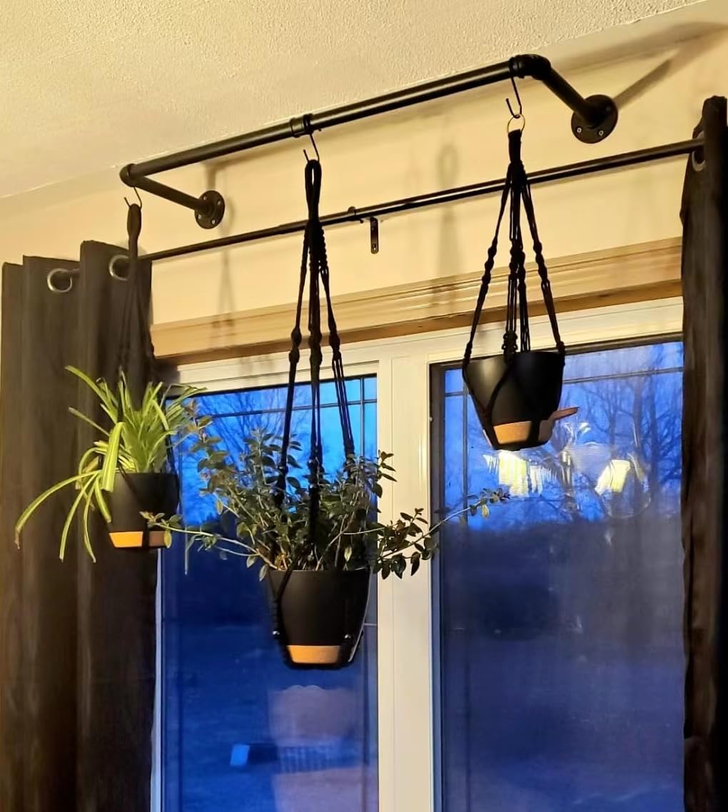 3 Pack Black Self Watering Macrame Hanging Planters