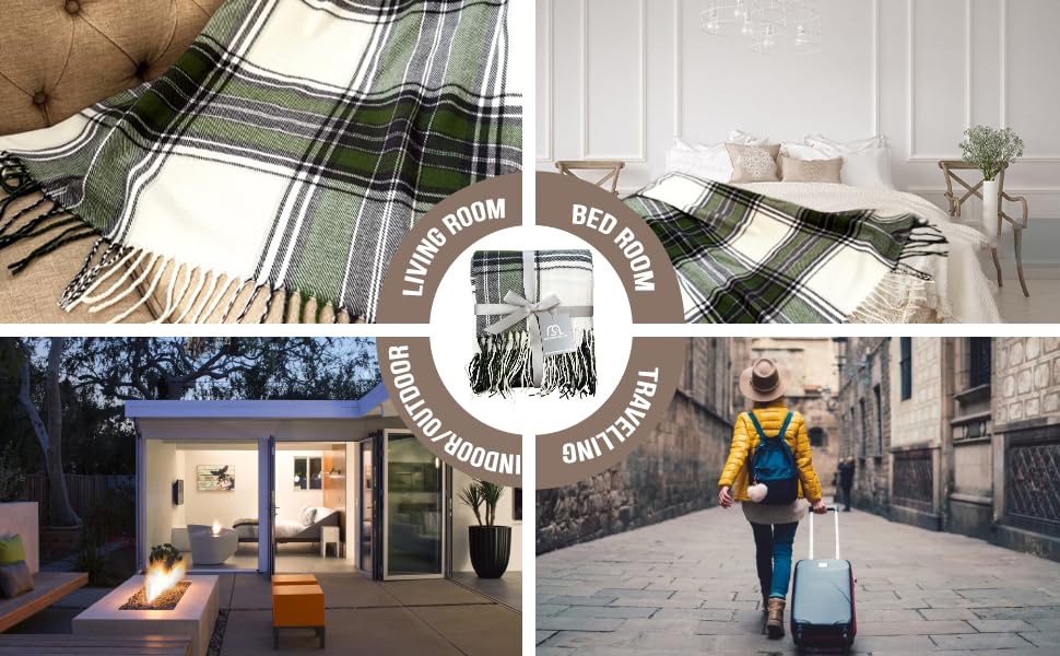 olive green buffalo check throw blanket