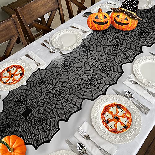 Halloween Table Runner Black Lace Spider Web - Halloween Table Decor