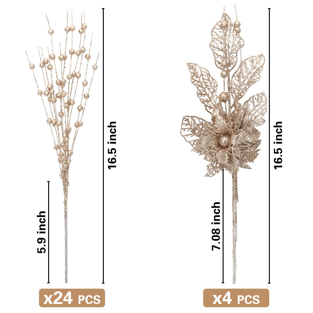 glitter champagne berry stem