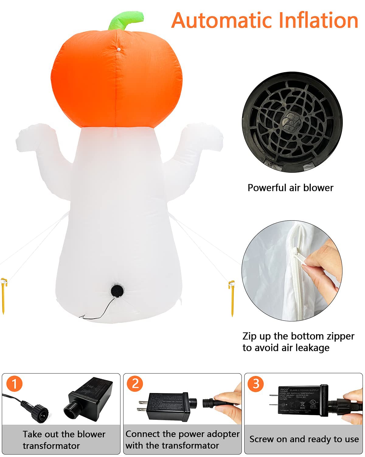 5Ft Inflatable Pumpkin Ghost Inflatable Halloween Decoration Features