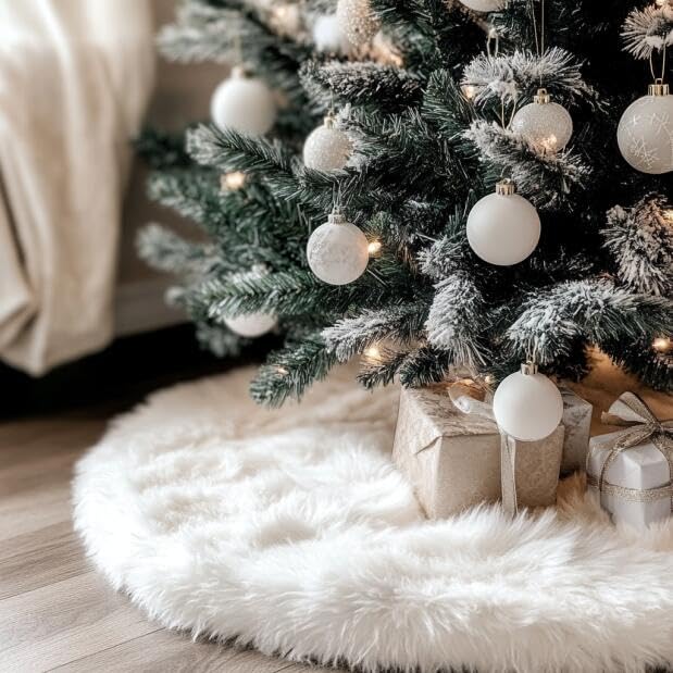 48 Inch White Faux Fur Tree Skirt