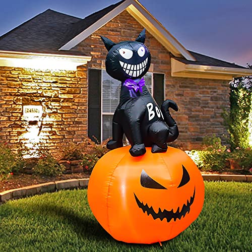 5 FT Black Cat on Pumpkin Inflatable Halloween Decoration