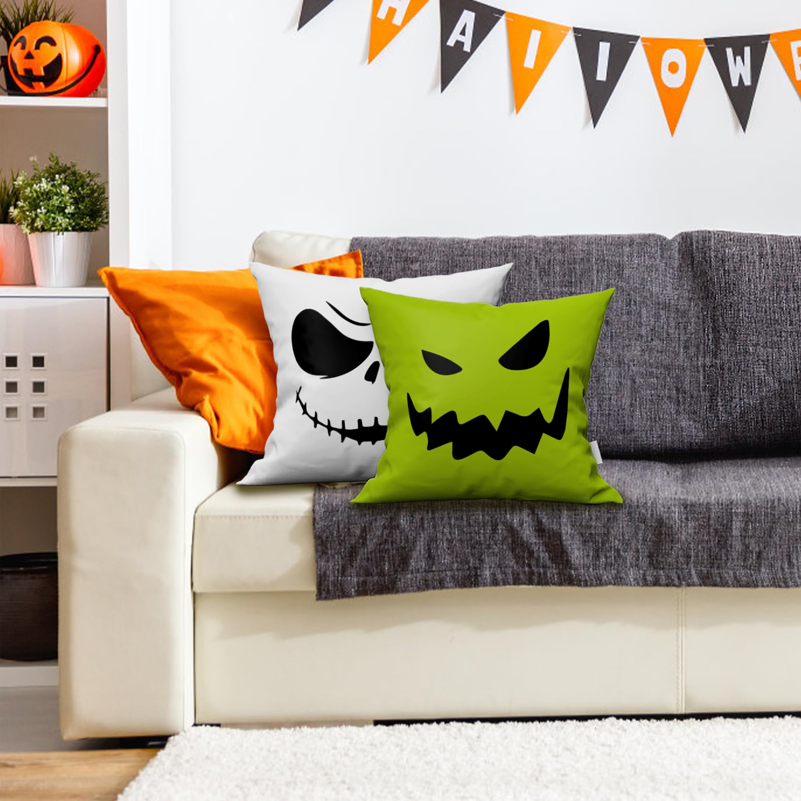 colorful monster halloween throw pillow cover