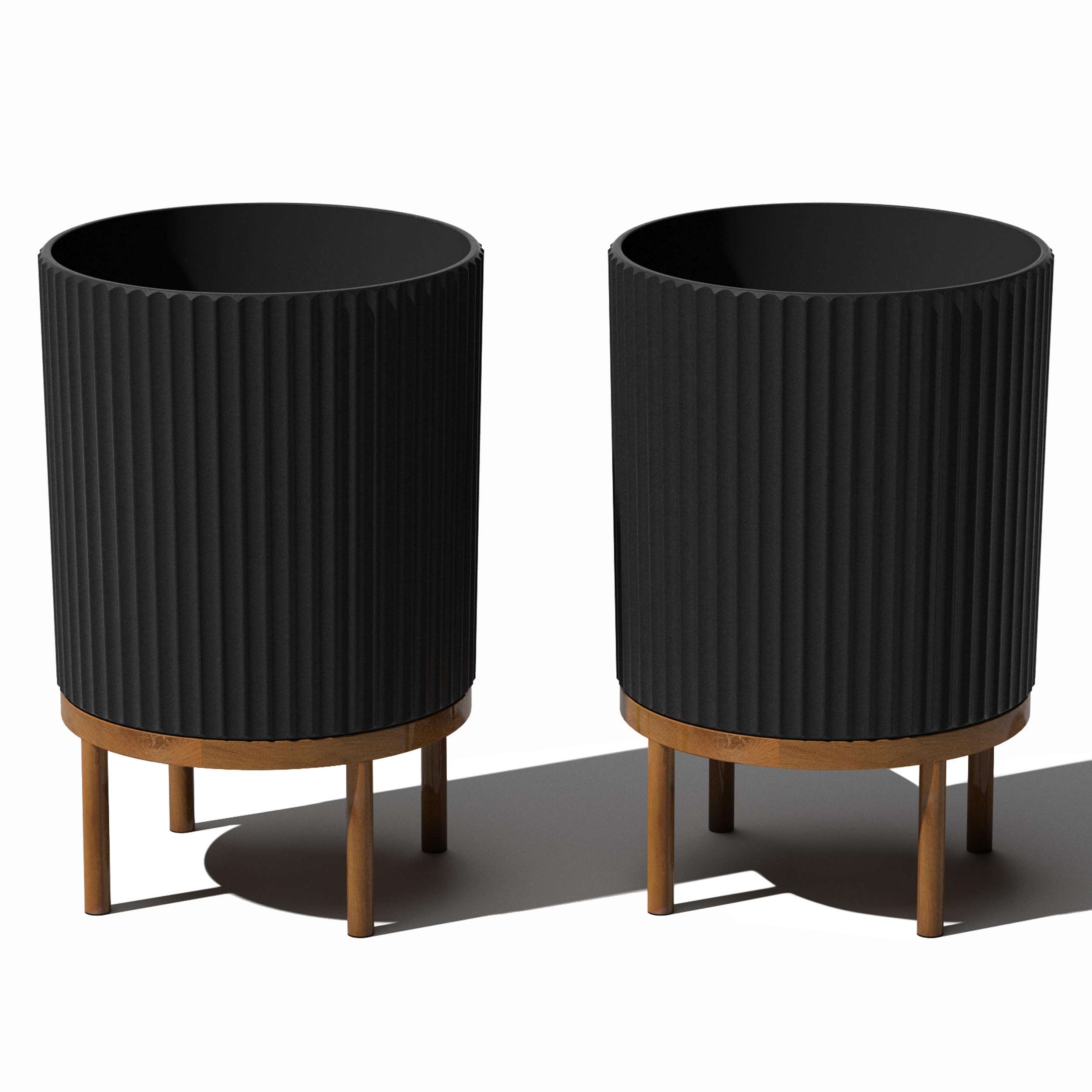 Black Round Planter with Stand for Porch Patio